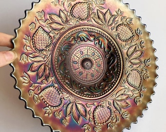 Vintage Blue Ornate Carnival Glass by Dugan Decorative Plate