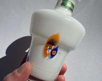 Vintage 1960s Murano Glass White Swirl Accent Art Glass Vase Signed Made in Italy