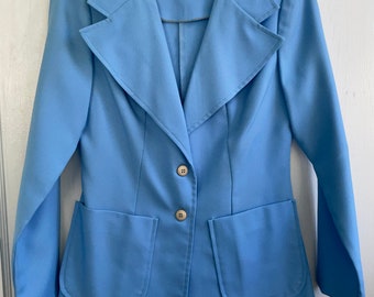 Vintage 1960s Montaldo’s Union Made Blue Polyester Fit & Flare Blazer Jacket || XS/S