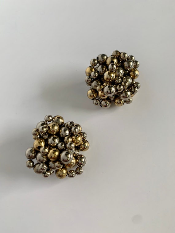 Vintage 80s Silver & Gold Beaded Bundle Clip On E… - image 1