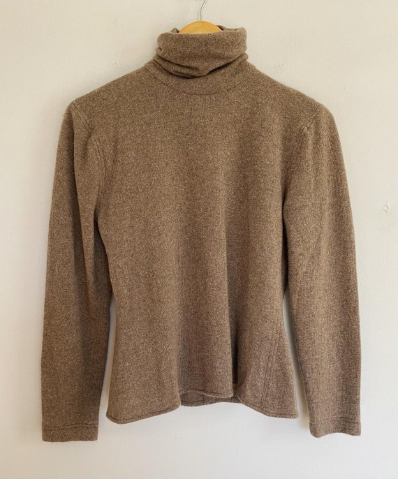 Vintage 80s Oscar de la Renta Brown Cashmere Funn… - image 1