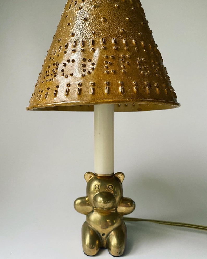 Vintage Solid Brass Teddy Bear Lamp With Hammered Alphabet Metal Lamp