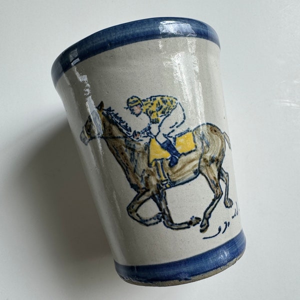 Vintage 1988 Louisville Pottery Kentucky Derby Horse Rider Stoneware Cup