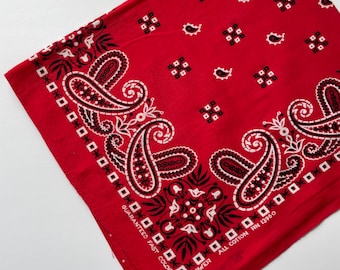 Vintage 1970s Tower Red & White Guaranteed Fast Color All Cotton Paisley Bandana RN 13960