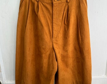 Vintage 1970s Traditional Trading Co. Camel Brown Suede Leather Culotte Style Shorts