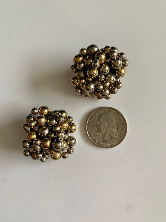 Vintage 80s Silver & Gold Beaded Bundle Clip On E… - image 2