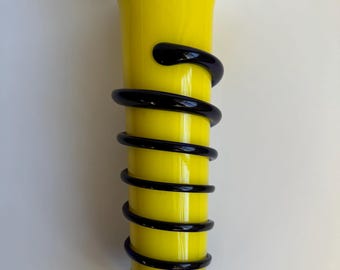 Vintage Mid Century Style Blown Glass Yellow & Blue Swirl Vase