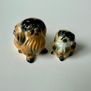 Vintage Early Century Hand Painted Pekingese Miniature Porcelain Dog Figurines