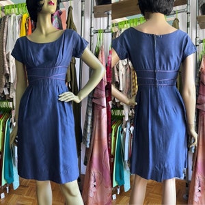 Vintage Mid Century Harry S. Epstein Blue Poplin Sheath Dress