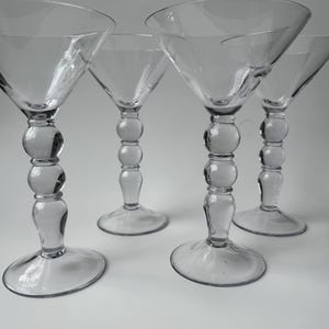 Set of 4 Vintage Blown Glass Large Bubble Stem Martini Glasses