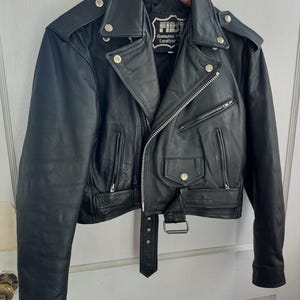Vintage 90s First Brand Black Leather Moto Jacket