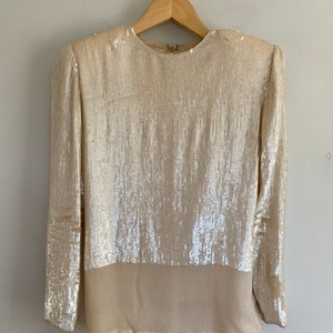 Vintage 80s Oscar de la Renta Ivory Silk / Sequined Blouse
