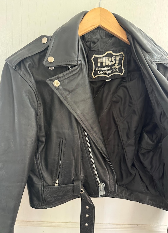 Vintage 90s First Brand Black Leather Moto Jacket - Etsy