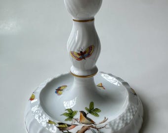 Antique Herend of Hungary Rothschild Bird / Butterfly Hand Painted Porcelain Candlestick Holder