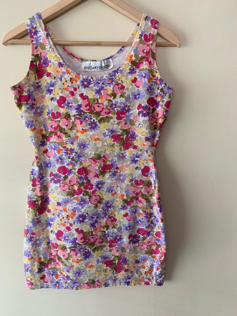 Vintage 90s Floral Bodycon Form Fitting Mini Tank Dress by | Etsy
