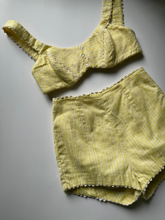 Vintage 1960s Jantzen Yellow / White Mod Bikini