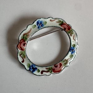Vintage Sterling Silver Enamel Inlay Brooch