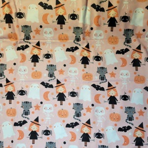 Halloween Characters on Pink Super Snuffle Flannel Fabric - 1 Yard