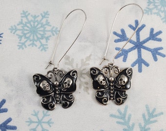 Black Butterfly Earrings with Skulls