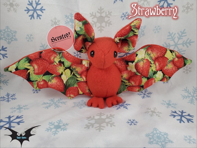 Strawberry Batling! - Scented Stuffed Bat, Doll, Plushie, Softie, Sensory Plush, Made to Order, Toy, Gift, Stuffed Animal, Weighted, Cute 