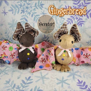 Gingerbread Batling! - Stuffed Plush Bat, Made to Order, Unique Gift, Sensory Plush, Toy, Scented Gift