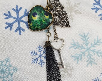 Heart Peacock Necklace with Leaf & Key