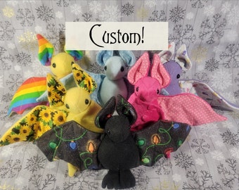 Custom Batling! - 340 Fabric Options! - Stuffed Plush Bat, Doll, Plushie, Softie, Sensory Plush, Made to Order, Toy, Stuffed Animal, Cute