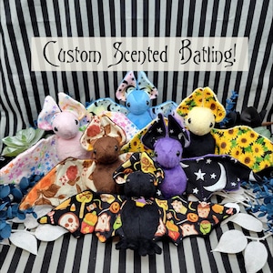 Custom Scented Batling! - 370+ Fabric Options! 40 Scents! - Stuffed Plush Bat, Doll, Plushie, Softie, Sensory Plush, Made to Order