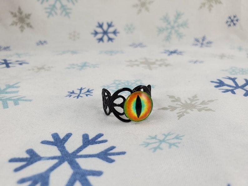 Adjustable Cat Eye & Dragon Scale Rings Green/Orange Cat Eye