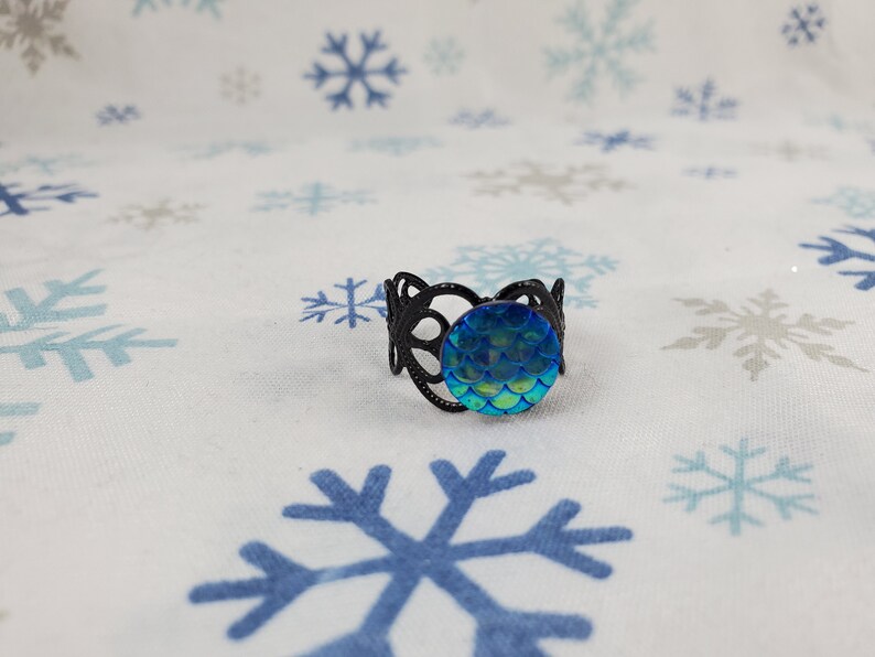 Adjustable Cat Eye & Dragon Scale Rings Blue Dragon Scale