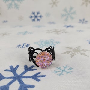 Adjustable Cat Eye & Dragon Scale Rings Pink Druzy