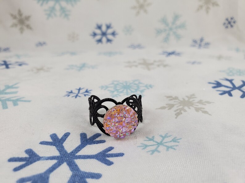 Adjustable Cat Eye & Dragon Scale Rings Pink Druzy