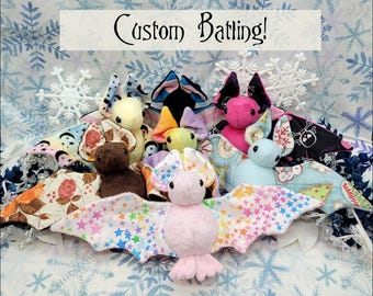 Custom Batling! - 370+ Fabric Options! - Stuffed Plush Bat, Doll, Plushie, Softie, Sensory Plush, Made to Order, Toy, Stuffed Animal, Cute