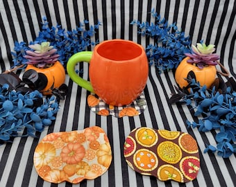Posavasos con forma de calabaza - Juego de 2, decoración otoñal