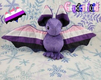 Peluche de murciélago de género fluido – Peluche hecho a mano, peluche de murciélago, juguete sensorial, decoración LGBTQ, orgullo
