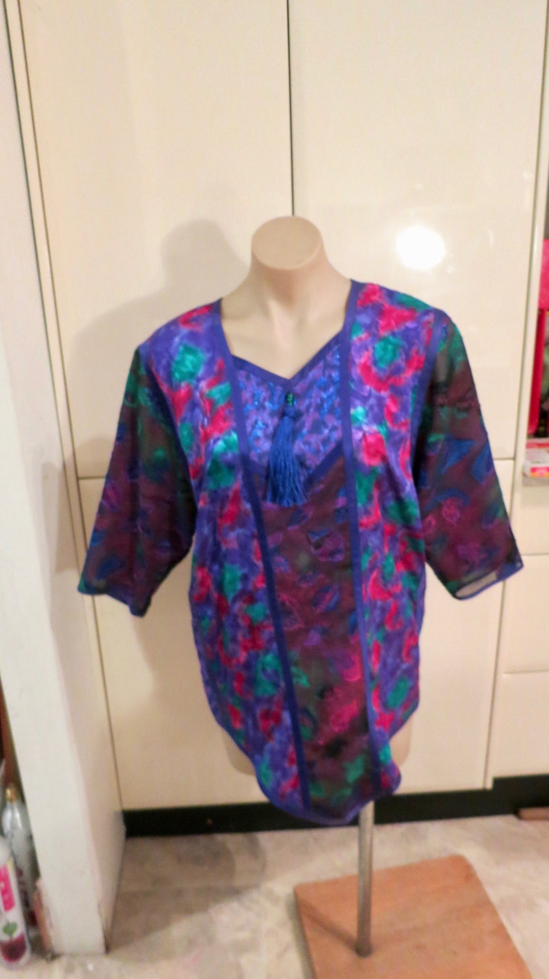 slip on Australia tassels ribbon patchwork unique 919528 S Small 80s Maggie Shepherd top blue purple red