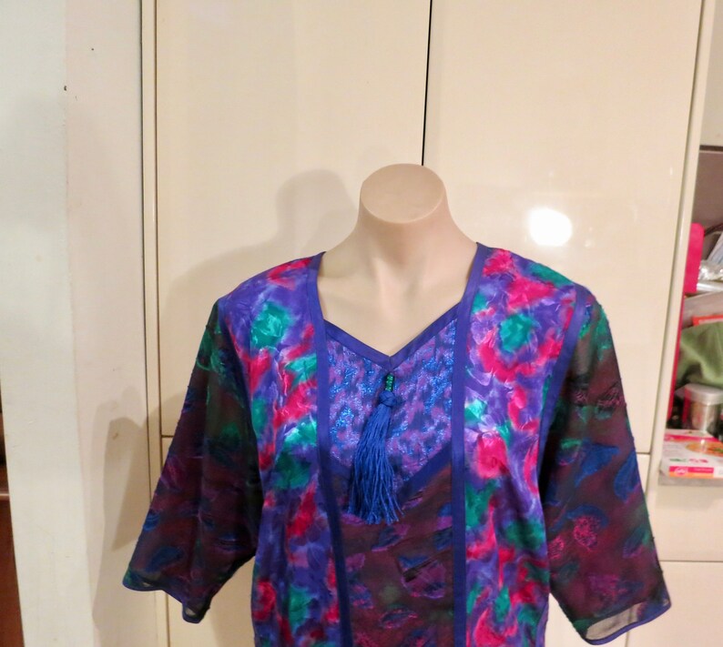 slip on Australia tassels ribbon patchwork unique 919528 S Small 80s Maggie Shepherd top blue purple red