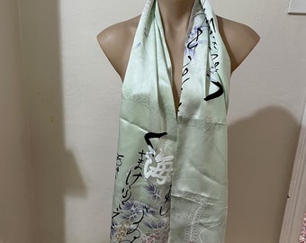 Vintage Japanese silk scarf, soft mint, rectangular scarf, silk accessory, Australian seller