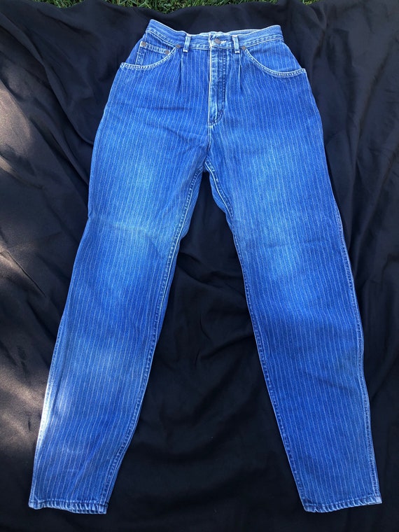 80s striped Lee denim high waisted pleated tapered