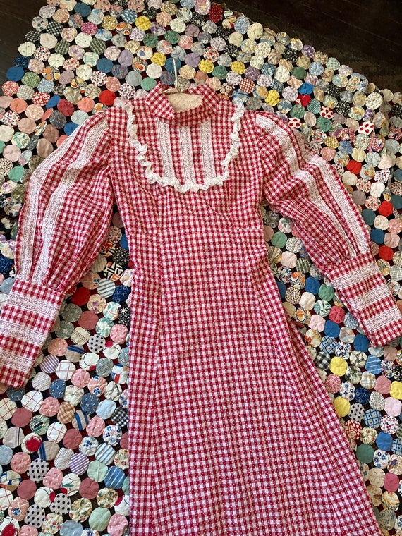 70s red and white gingham gunne sax style dress me