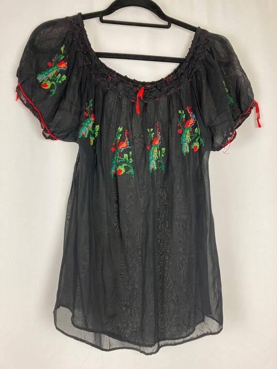 1930s/40s Hungarian sheer black embroidered peacoc