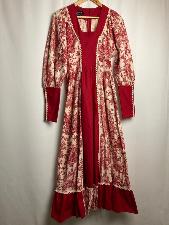 70s black label Gunne Sax red toile print boho pra