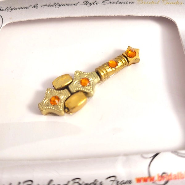 Long Gold Premium Bindis with Orange Stone. Pretty Fancy Bindi Face Jewels.