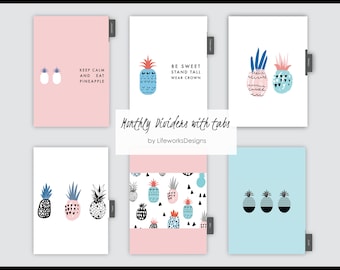 Pineapple Dividers with Mylar Tabs Kikki K Gillio van der Spek Filofax A5 6 Hole Printed on Rich White Speckled Stock Planner Inserts