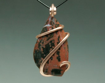 Dark Tones Ocean Jasper Cold Forged Copper Pendant