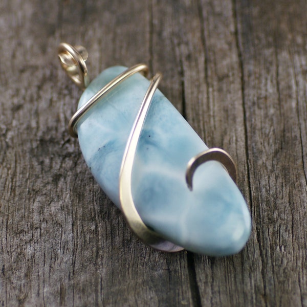 Larimar Freeform Cold Forged Gold Filled Pendant