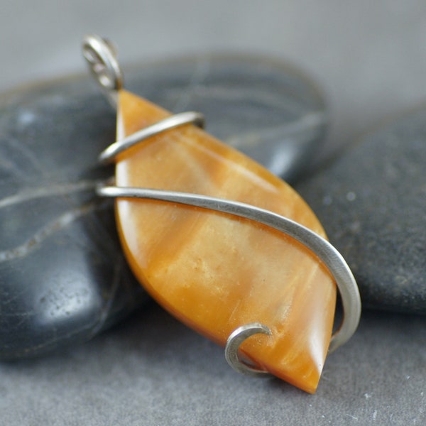 Chatoyant Golden-Orange Bowlerite Cold Forged Sterling Silver Pendant