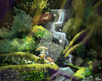 Lezioni sulla foresta, stampa artistica, cameretta per bambini, foresta magica delle fate dei funghi