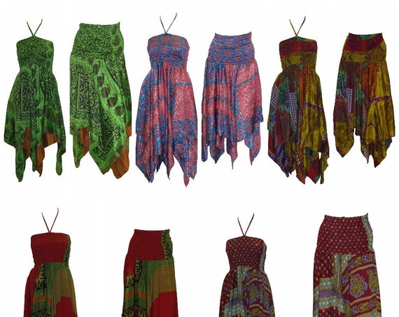 Upcycled 2IN1 Halterneck Tie Dress Retro Print Layered Handkerchief Skirt Free Size Up To 14 P46-P50