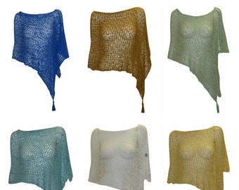 Womens Crochet Poncho Asymmetrical Boho Tassel Shawl Pullover Cover up Free Size 8-20